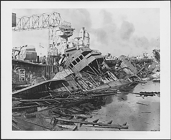 Burning and damaged ships after the Japanese attack on Pearl Harbor, Dec. 7 1941. Courtesy: National Archives