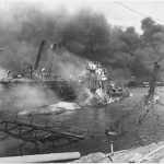 Burning and damaged ships after the Japanese attack on Pearl Harbor, Dec. 7 1941. Courtesy: National Archives