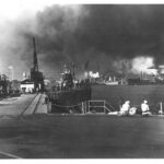 Burning and damaged ships at Pearl Harbor, Dec. 7 1941. Courtesy: National Archives